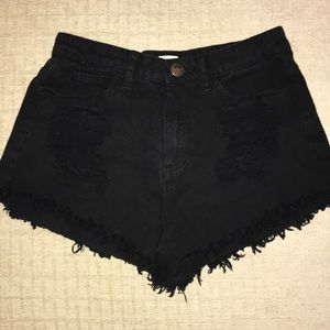 Sneak peek black denim distressed shorts